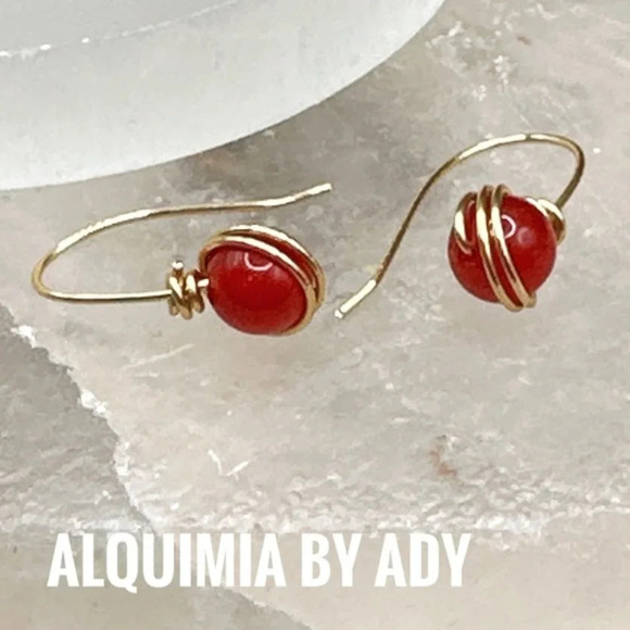 Untreated ruby drops dangle gold earrings/July birthstone - Picture 2 of 6